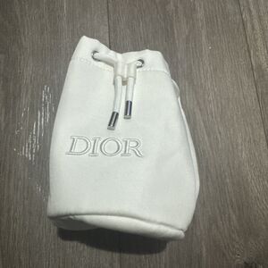 DIOR White Drawstring Bucket Pouch Cosmetic Bag Small